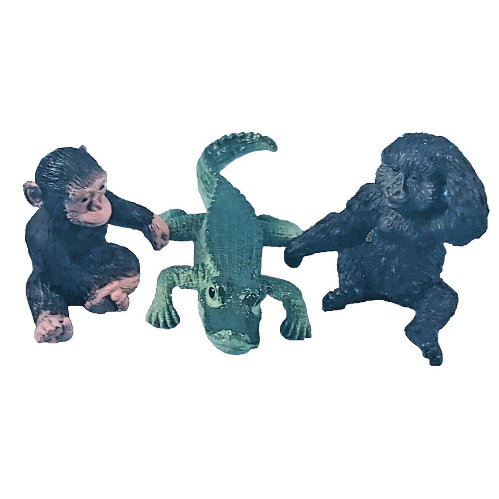 Safari Ltd Alligstor, Gorilla & Chimpanzee Small Animal Figures 1.5" Set Of 3